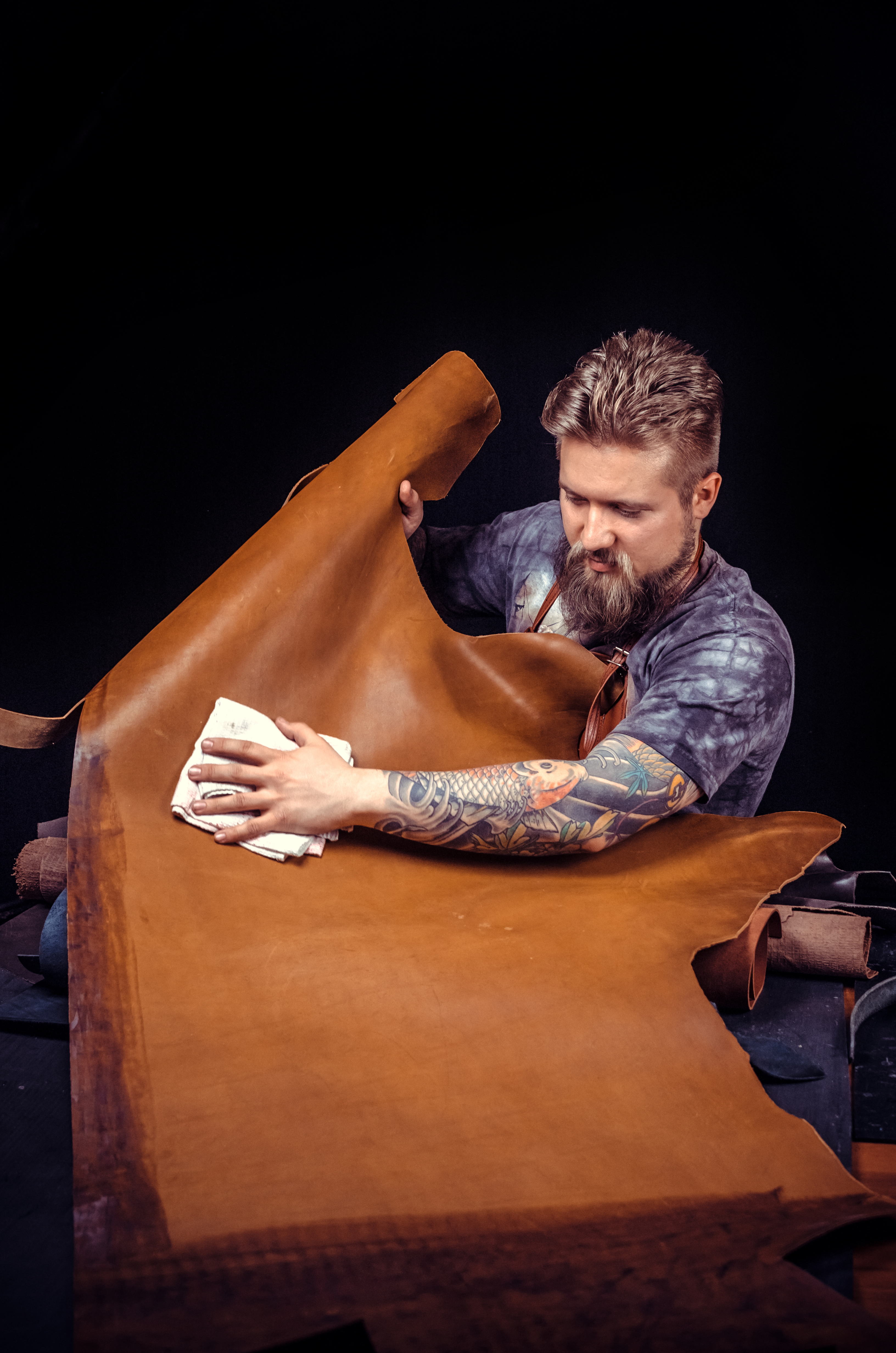 Man cleaning leather